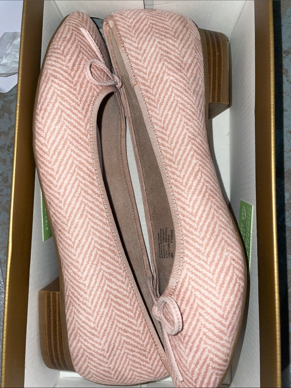 Charter Club Pink Herringbone Block Heel Ballet Flats